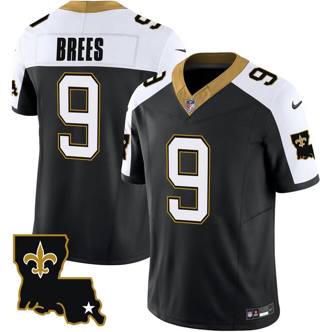 Personalized Men’s New Orleans Saints #9 Drew Brees Black White 2023 F.U.S.E. 1987 Legacy Stitched Jersey