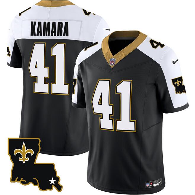 Personalized Men’s New Orleans Saints #41 Alvin Kamara Black White 2023 F.U.S.E. 1987 Legacy Stitched Jersey