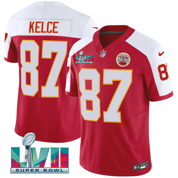 Personalized Men’s Kansas City Chiefs #87 Travis Kelce Red 2023 F.U.S.E. With Super Bowl LVII Patch Untouchable Limited Stitched Jersey