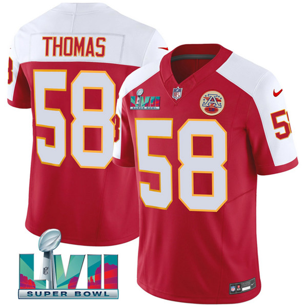 Personalized Men’s Kansas City Chiefs #58 Derrick Thomas Red 2023 F.U.S.E. With Super Bowl LVII Patch Untouchable Limited Stitched Jersey