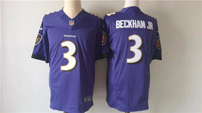 Personalized Men’s Baltimore Ravens #3 Odell Beckham Jr. Purple 2023 F.U.S.E. Untouchable Stitched Football Jersey