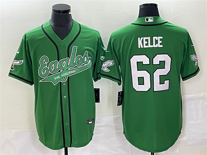 Personalized Men’s Philadelphia Eagles #62 Jason Kelce Green Cool Base Stitched Baseball Jersey