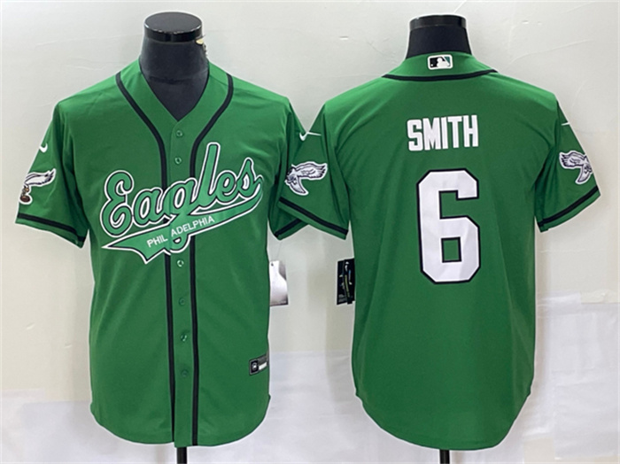 Personalized Men’s Philadelphia Eagles #6 DeVonta Smith Green Cool Base Stitched Baseball Jersey