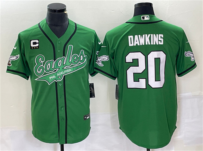 Personalized Men’s Philadelphia Eagles #20 Brian Dawkins Green With C Patch Cool Base Stitched Baseball Jersey