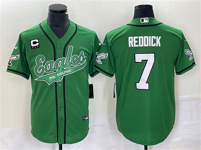 Personalized Men’s Philadelphia Eagles #7 Haason Reddick Green With C Patch Cool Base Stitched Baseball Jersey