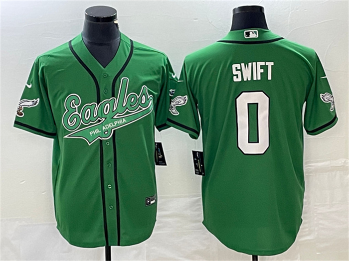 Personalized Men’s Philadelphia Eagles #0 D’Andre Swift Green Cool Base Stitched Baseball Jersey