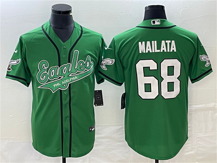 Personalized Men’s Philadelphia Eagles #68 Jordan Mailata Green Cool Base Stitched Baseball Jersey