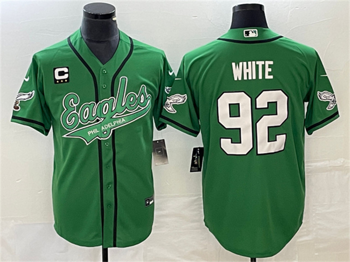 Personalized Men’s Philadelphia Eagles #92 Reggie White Green With C Patch Cool Base Stitched Baseball Jersey