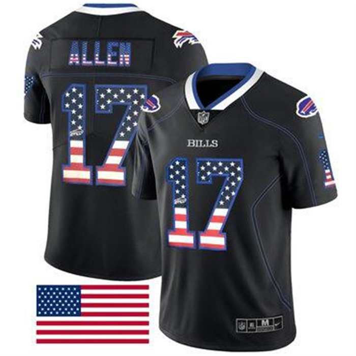 Personalized Men’s Buffalo Bills #17 Josh Allen Black USA Flag Fashion Limited Stitched Jersey