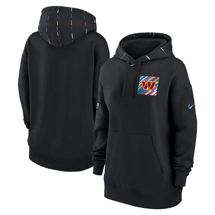 Personalized Women’s Washington Commanders Black 2023 Crucial Catch Club Pullover Hoodie(Run Small)