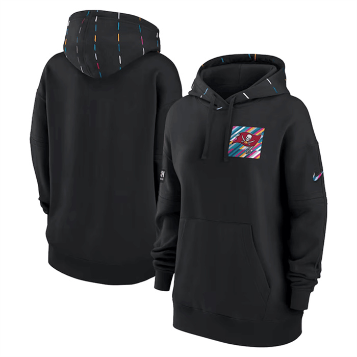 Personalized Women’s Tampa Bay Buccaneers Black 2023 Crucial Catch Club Pullover Hoodie(Run Small)