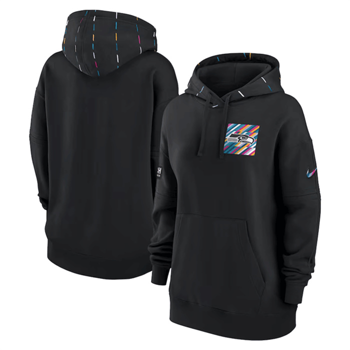 Personalized Women’s Seattle Seahawks Black 2023 Crucial Catch Club Pullover Hoodie(Run Small)