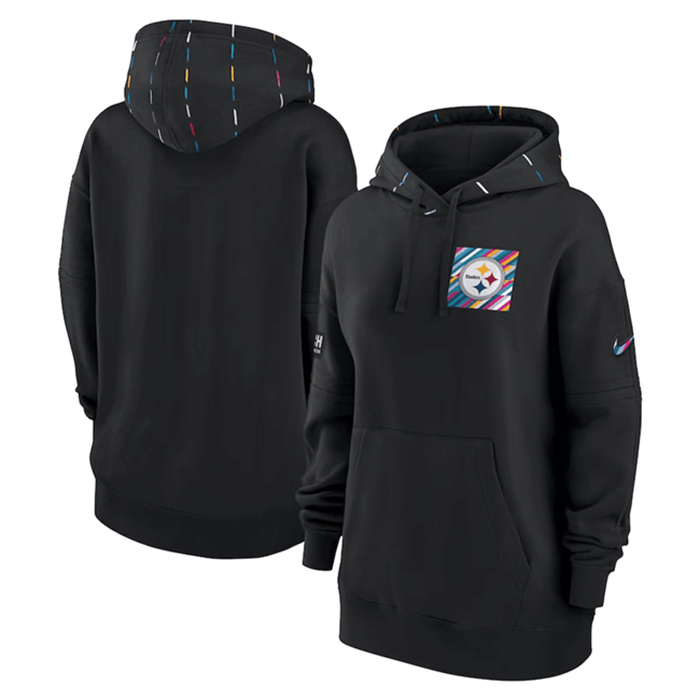Personalized Women’s Pittsburgh Steelers Black 2023 Crucial Catch Club Pullover Hoodie(Run Small)