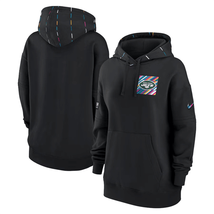 Personalized Women’s New York Jets Black 2023 Crucial Catch Club Pullover Hoodie(Run Small)