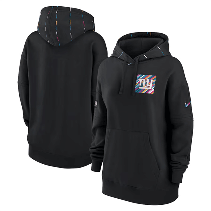 Personalized Women’s New York Giants Black 2023 Crucial Catch Club Pullover Hoodie(Run Small)