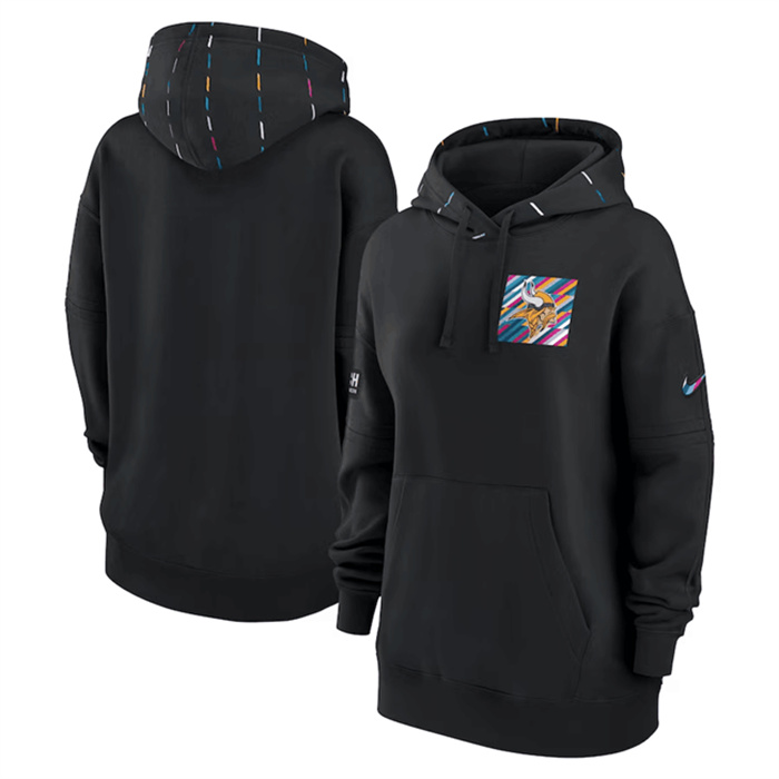 Personalized Women’s Minnesota Vikings Black 2023 Crucial Catch Club Pullover Hoodie(Run Small)