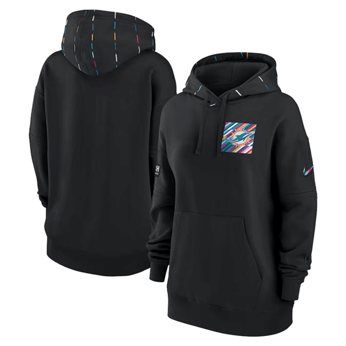Personalized Women’s Miami Dolphins Black 2023 Crucial Catch Club Pullover Hoodie(Run Small)