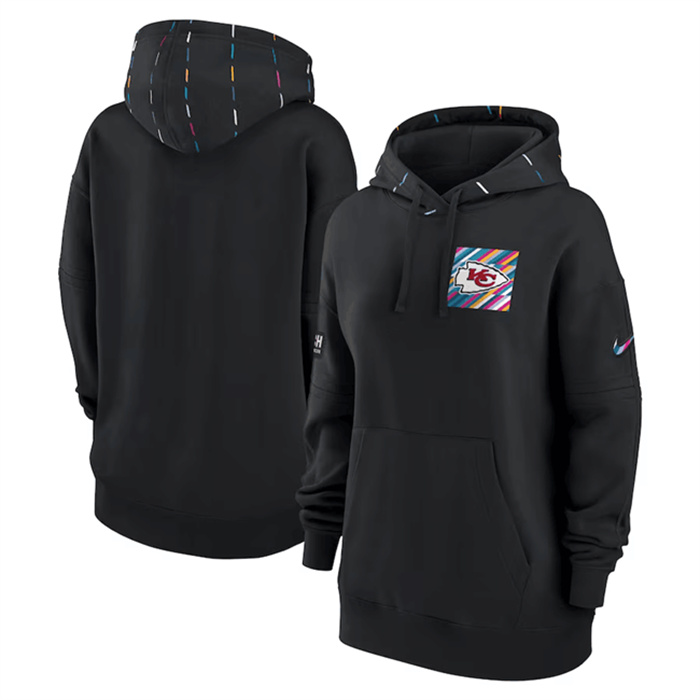 Personalized Women’s Kansas City Chiefs Black 2023 Crucial Catch Club Pullover Hoodie(Run Small)