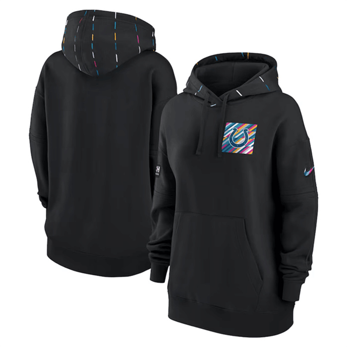 Personalized Women’s Indianapolis Colts Black 2023 Crucial Catch Club Pullover Hoodie(Run Small)