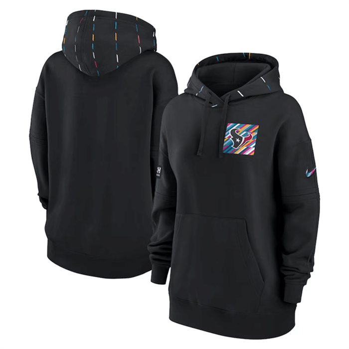 Personalized Women’s Houston Texans Black 2023 Crucial Catch Club Pullover Hoodie(Run Small)
