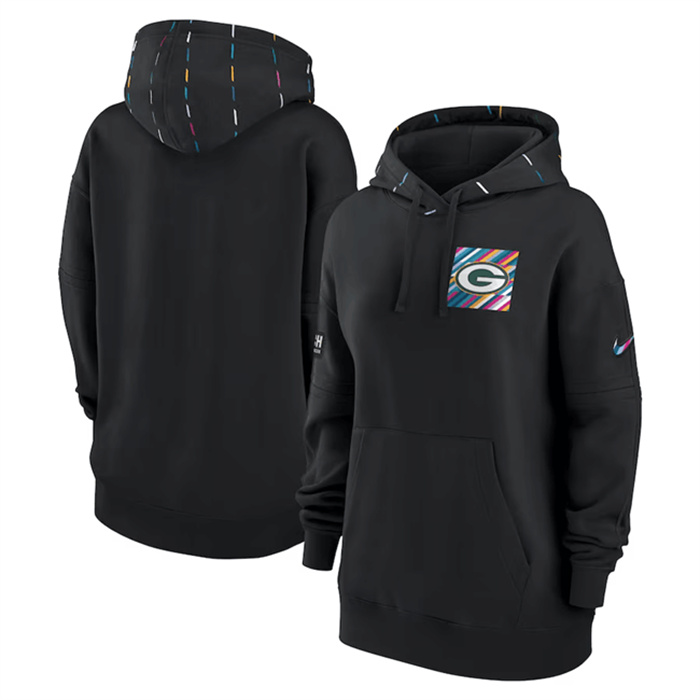 Personalized Women’s Green Bay Packers Black 2023 Crucial Catch Club Pullover Hoodie(Run Small)