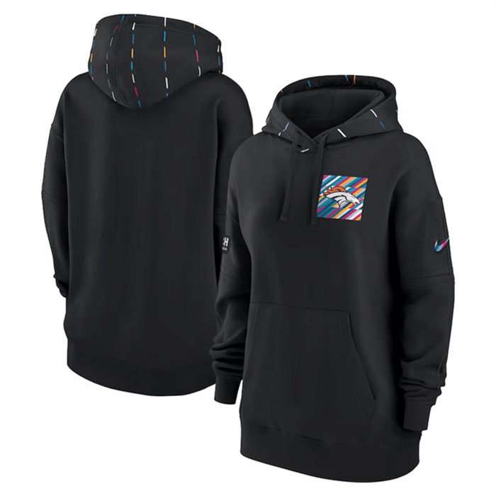 Personalized Women’s Denver Broncos Black 2023 Crucial Catch Club Pullover Hoodie(Run Small)