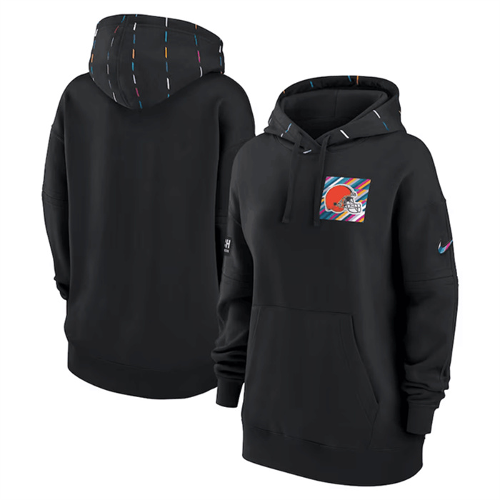 Personalized Women’s Cleveland Browns Black 2023 Crucial Catch Club Pullover Hoodie(Run Small)