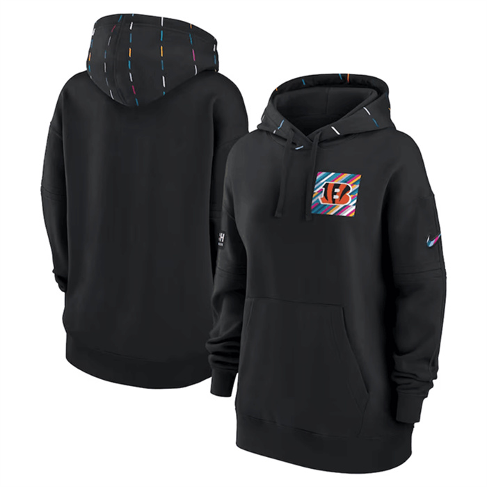 Personalized Women’s Cincinnati Bengals Black 2023 Crucial Catch Club Pullover Hoodie(Run Small)