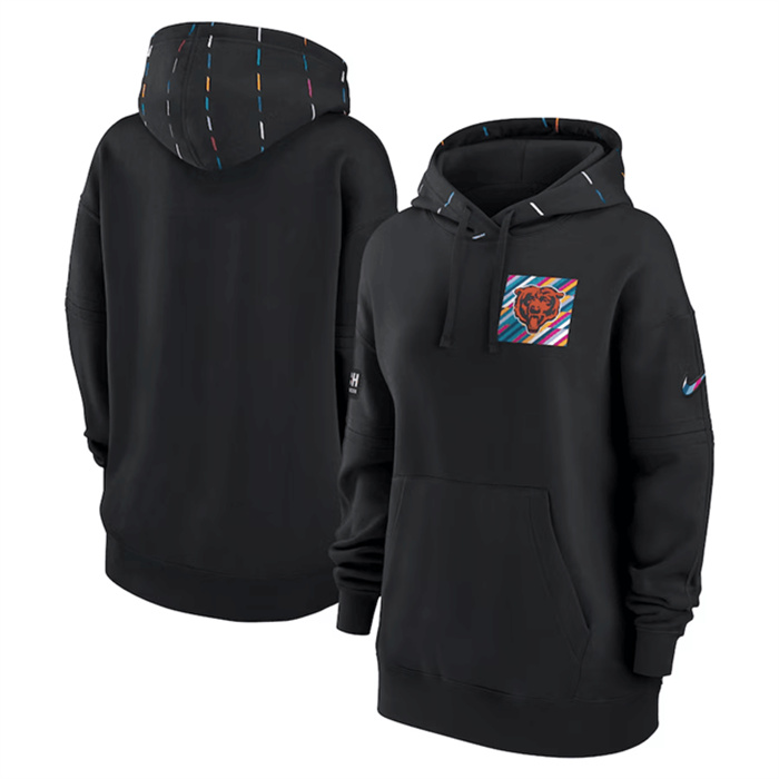 Personalized Women’s Chicago Bears Black 2023 Crucial Catch Club Pullover Hoodie(Run Small)