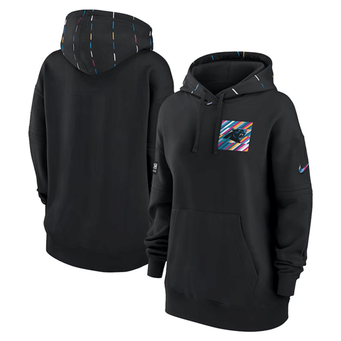 Personalized Women’s Carolina Panthers Black 2023 Crucial Catch Club Pullover Hoodie(Run Small)