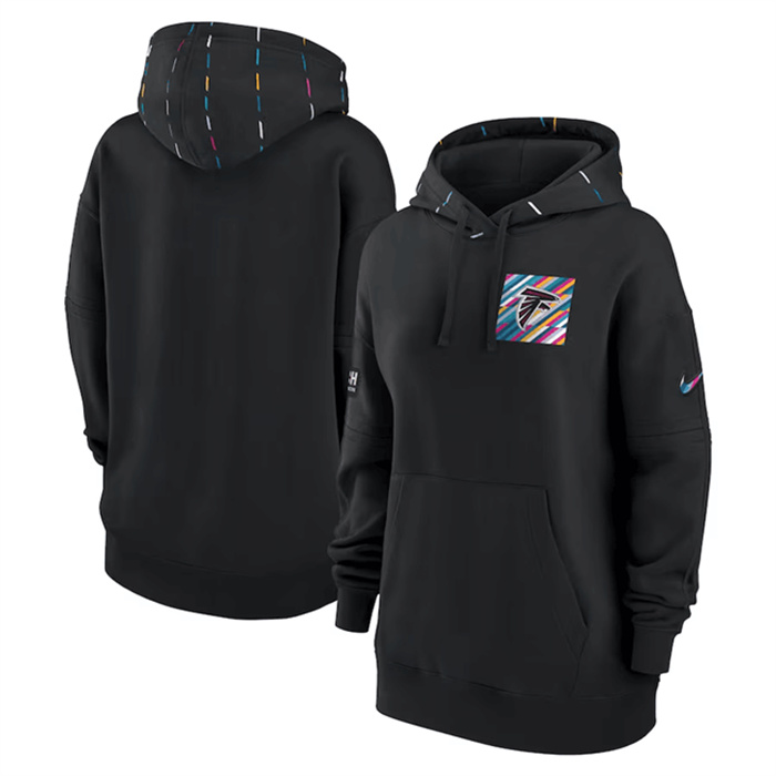 Personalized Women’s Atlanta Falcons Black 2023 Crucial Catch Club Pullover Hoodie(Run Small)