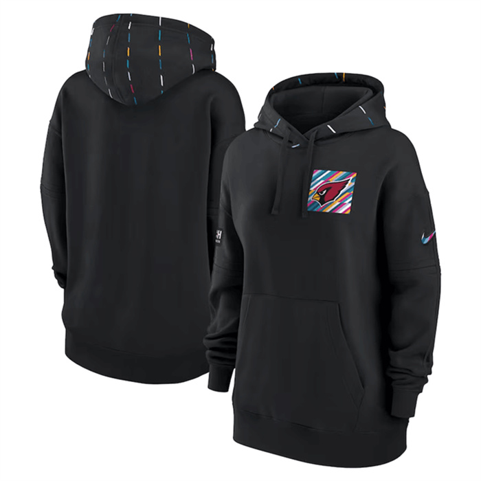 Personalized Women’s Arizona Cardinals Black 2023 Crucial Catch Club Pullover Hoodie(Run Small)