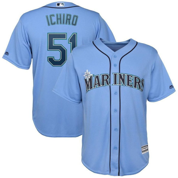 Personalized Men’s Seattle Mariners #51 Ichiro Suzuki Light Blue Cool Base Stitched Baseball Jersey