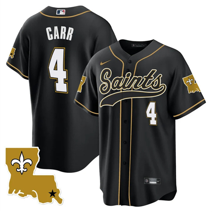 Personalized Men’s New Orleans Saints #4 Derek Carr Black 1987 Legacy Cool Base Stitched Baseball Jersey