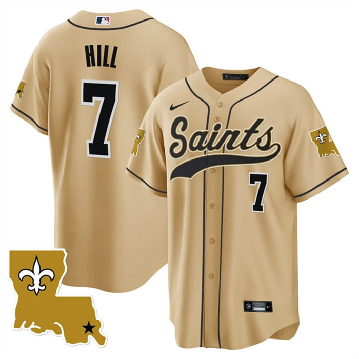Personalized Men’s New Orleans Saints #7 Taysom Hill Gold 1987 Legacy Cool Base Stitched Baseball Jersey