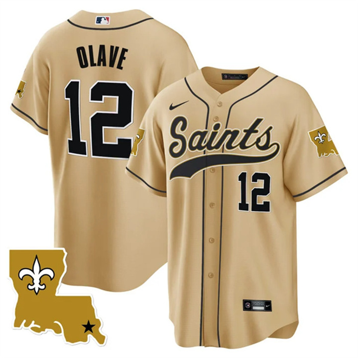 Personalized Men’s New Orleans Saints #12 Chris Olave Gold 1987 Legacy Cool Base Stitched Baseball Jersey