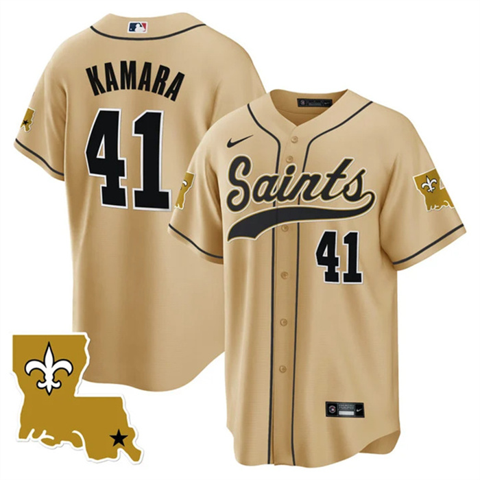 Personalized Men’s New Orleans Saints #41 Alvin Kamara Gold 1987 Legacy Cool Base Stitched Baseball Jersey