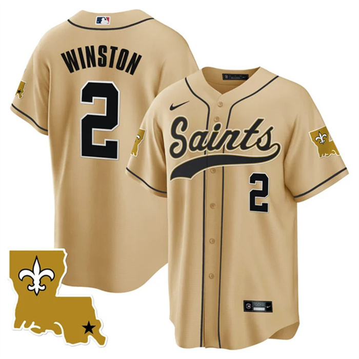 Personalized Men’s New Orleans Saints #2 Jameis Winston Gold 1987 Legacy Cool Base Stitched Baseball Jersey