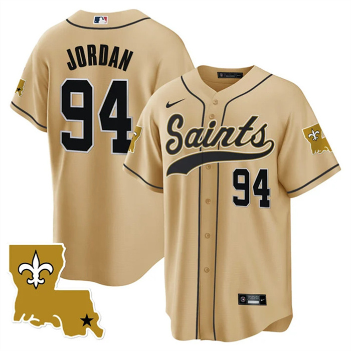 Personalized Men’s New Orleans Saints #94 Cameron Jordan Gold 1987 Legacy Cool Base Stitched Baseball Jersey