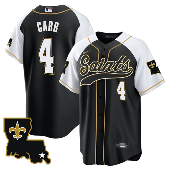 Personalized Men’s New Orleans Saints #4 Derek Carr Black White 1987 Legacy Cool Base Stitched Baseball Jersey