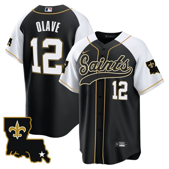 Personalized Men’s New Orleans Saints #12 Chris Olave Black White 1987 Legacy Cool Base Stitched Baseball Jersey