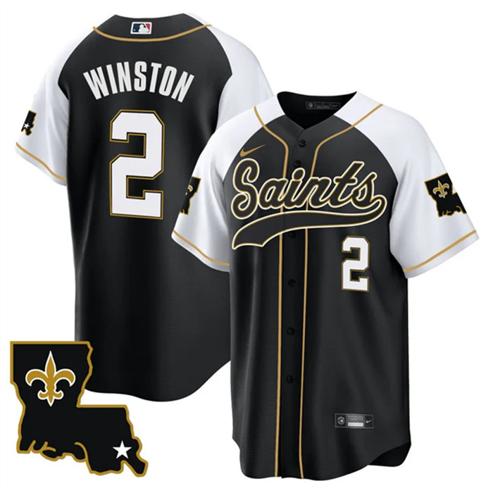 Personalized Men’s New Orleans Saints #2 Jameis Winston Black White 1987 Legacy Cool Base Stitched Baseball Jersey