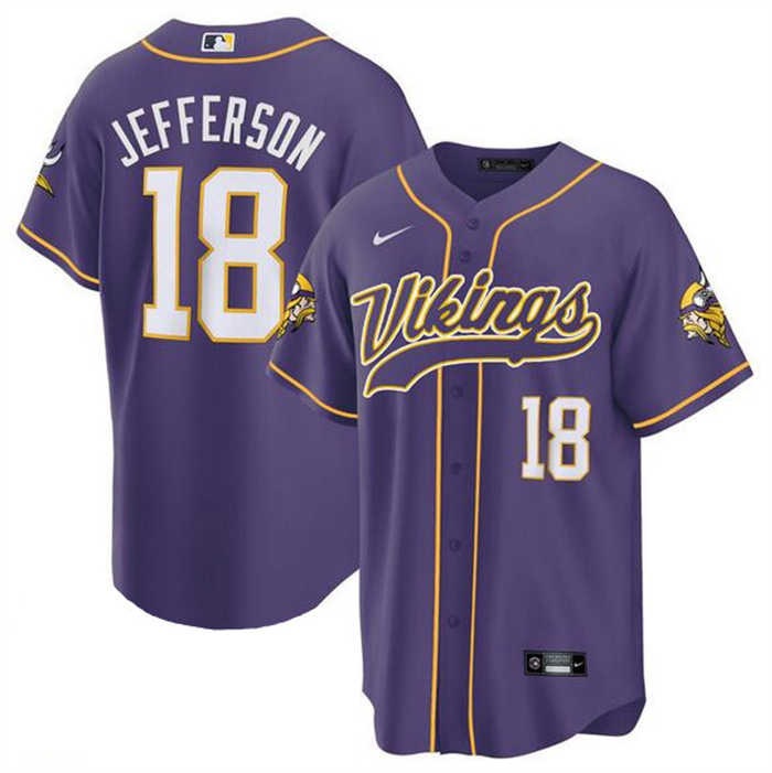Personalized Men’s Minnesota Vikings #18 Justin Jefferson Purple Cool Base Stitched Baseball Jersey