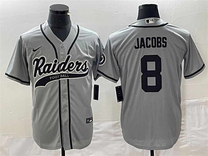 Personalized Men’s Las Vegas Raiders #8 Josh Jacobs Gray Cool Base Stitched Baseball Jersey