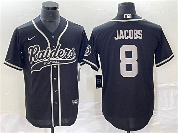 Personalized Men’s Las Vegas Raiders #8 Josh Jacobs Black Cool Base Stitched Baseball Jersey