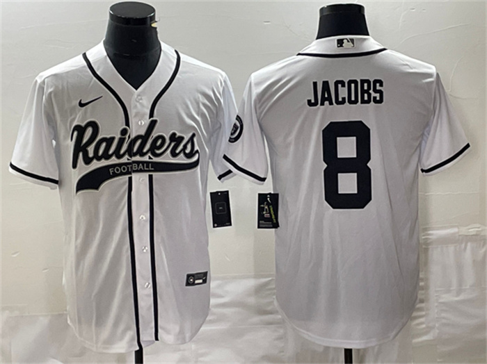 Personalized Men’s Las Vegas Raiders #8 Josh Jacobs White Cool Base Stitched Baseball Jersey