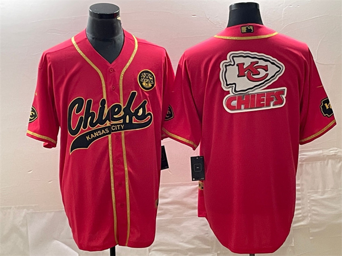 Personalized Men’s Kansas City Chiefs Red Gold Team Big Logo With Patch Cool Base Stitched Baseball Jersey