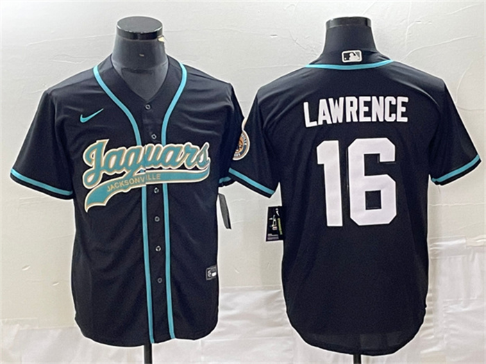 Personalized Men’s Jacksonville Jaguars #16 Trevor Lawrence Black With Patch Cool Base Stitched Baseball Jersey