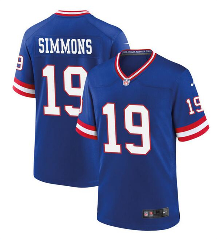 Personalized Men’s New York Giants #19 Isaiah Simmons Royal Classic Stitched Game Jersey