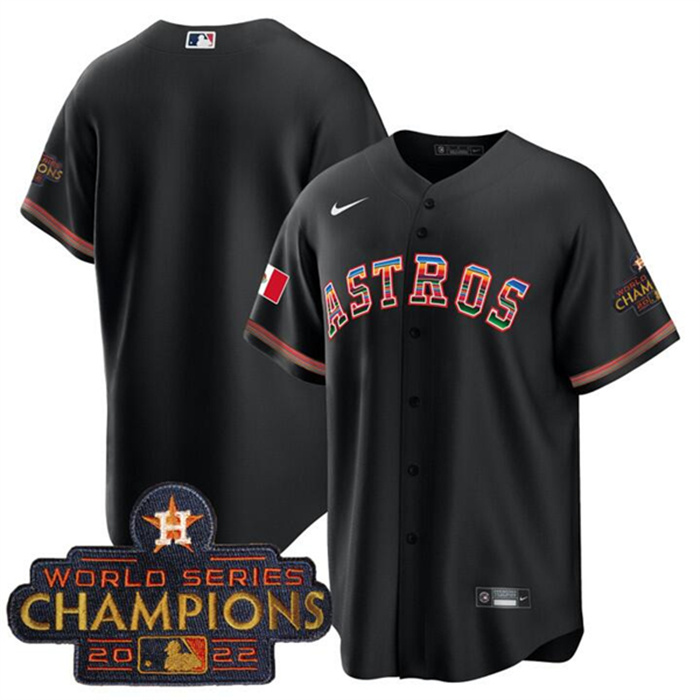 Personalized Men’s Houston Astros Blank Black Mexico With World Serise Champions Patch Cool Base Stitched Baseball Jersey